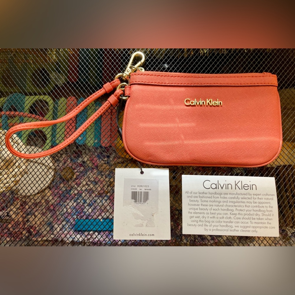 Calvin Klein Wristlet Orange Leather NEW W/TAGS